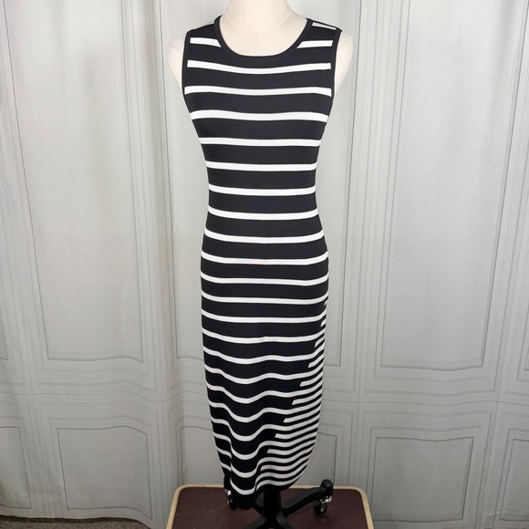 John + Jenn Dresses & Skirts - John + Jenn Striped Knit Bodycon Midi Dress Black White Size Small